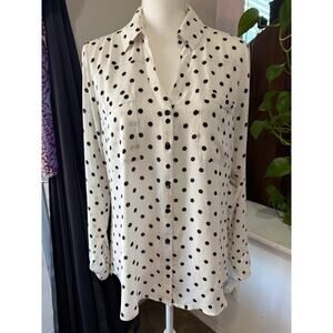 Express Portofino Shirt Black Polka Dot Button Down Women’s Size Large
